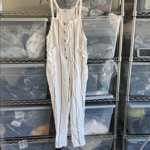 White Jumpsuit with tan stripes